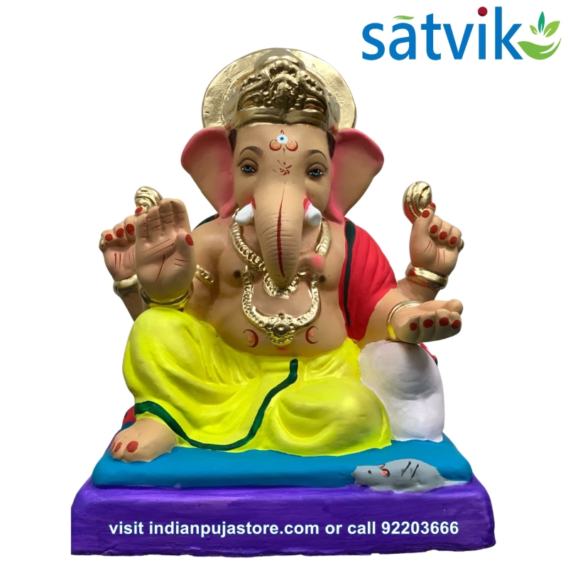Satvik Eco Painted White Eco Friendly Clay Ganesh Idols- 12 inches (004), Made of Clay Satvik Eco Painted White Eco Friendly Clay Ganesh Idols- 12 inches (004), Made of Clay