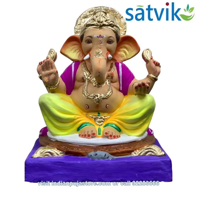 Satvik Eco Painted White Eco Friendly Clay Ganesh Idols- 12 inches (004), Made of Clay Satvik Eco Painted White Eco Friendly Clay Ganesh Idols- 12 inches (004), Made of Clay