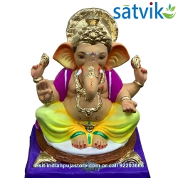 Satvik Eco Painted White Eco Friendly Clay Ganesh Idols- 12 inches (004), Made of Clay