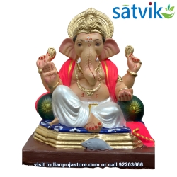 copy of Satvik Eco Painted White Eco Friendly Clay Ganesh Idols- 12 inches (004), Made of Clay