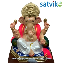 Satvik Eco Painted White Eco Friendly Clay Ganesh Idols- 12 inches (004), Made of Clay