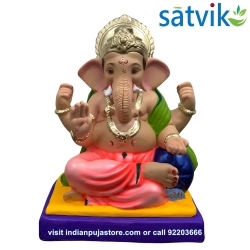 copy of Satvik Eco Painted White Eco Friendly Clay Ganesh Idols- 12 inches (004), Made of Clay