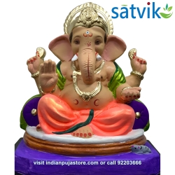 copy of Satvik Eco Painted White Eco Friendly Clay Ganesh Idols- 12 inches (004), Made of Clay