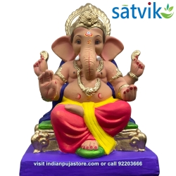 copy of Satvik Eco Painted White Eco Friendly Clay Ganesh Idols- 12 inches (004), Made of Clay