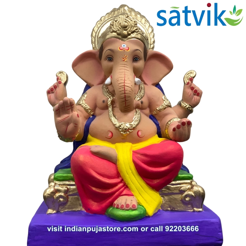 Satvik Eco Painted White Eco Friendly Clay Ganesh Idols- 12 inches (004), Made of Clay Satvik Eco Painted White Eco Friendly Clay Ganesh Idols- 12 inches (004), Made of Clay