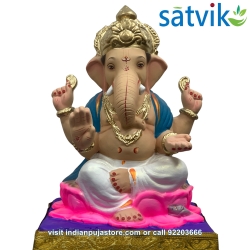 copy of Satvik Eco Painted White Eco Friendly Clay Ganesh Idols- 12 inches (004), Made of Clay