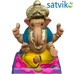 Satvik Eco Painted White Eco Friendly Clay Ganesh Idols- 12 inches (004), Made of Clay