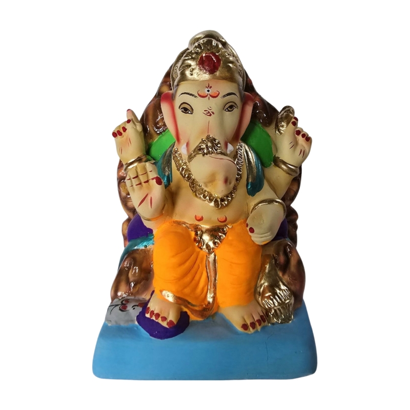 Lalbaugh Raja Eco Friendly Ganesha Idol Made of Clay Shadu Mati- 7 inches. Perfect for Ganesha lovers. Can be comfortably placed