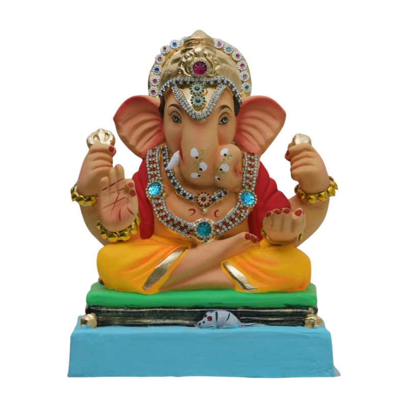 Satvik Eco Friendly Shadu Clay Ganesha Idol- 12 inches (001), Made of Clay Shadu Mati