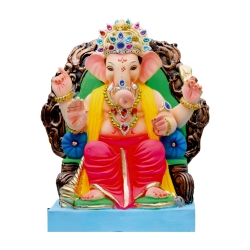 Satvik Eco Painted White Eco Friendly Clay Ganesh Idols- 12 inches (004), Made of Clay
