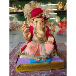 Satvik Eco Painted White Eco Friendly Clay Ganesh Idols- 12 inches (004), Made of Clay
