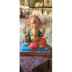 Satvik Eco Painted White Eco Friendly Clay Ganesh Idols- 12 inches (004), Made of Clay