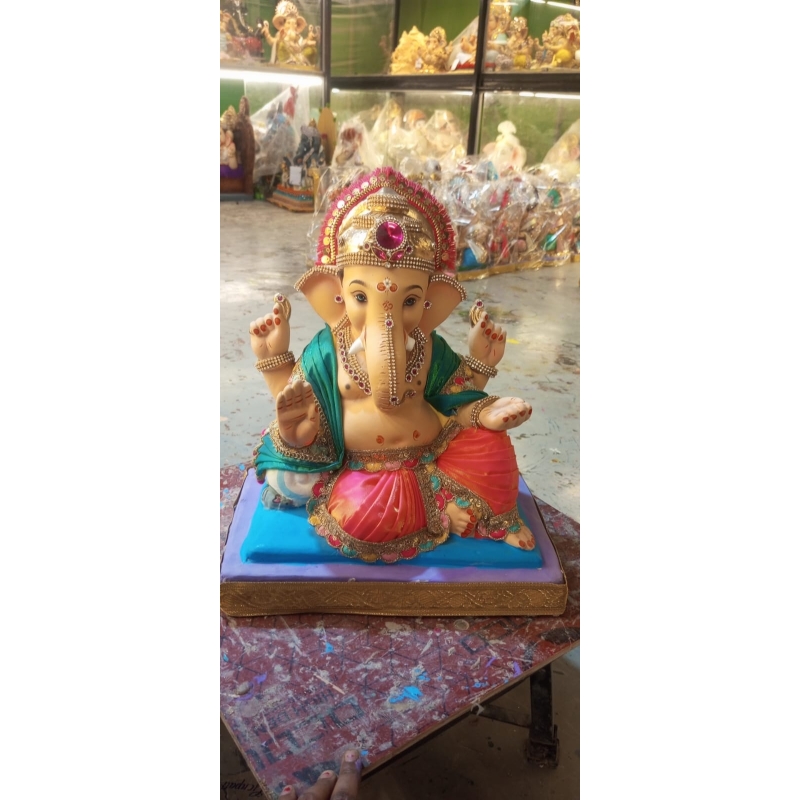 Satvik Eco Painted White Eco Friendly Clay Ganesh Idols- 12 inches (004), Made of Clay