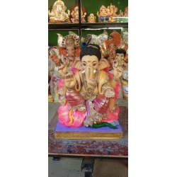 Satvik Eco Painted White Eco Friendly Clay Ganesh Idols- 12 inches (004), Made of Clay