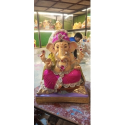 Satvik Eco Painted White Eco Friendly Clay Ganesh Idols- 12 inches (004), Made of Clay