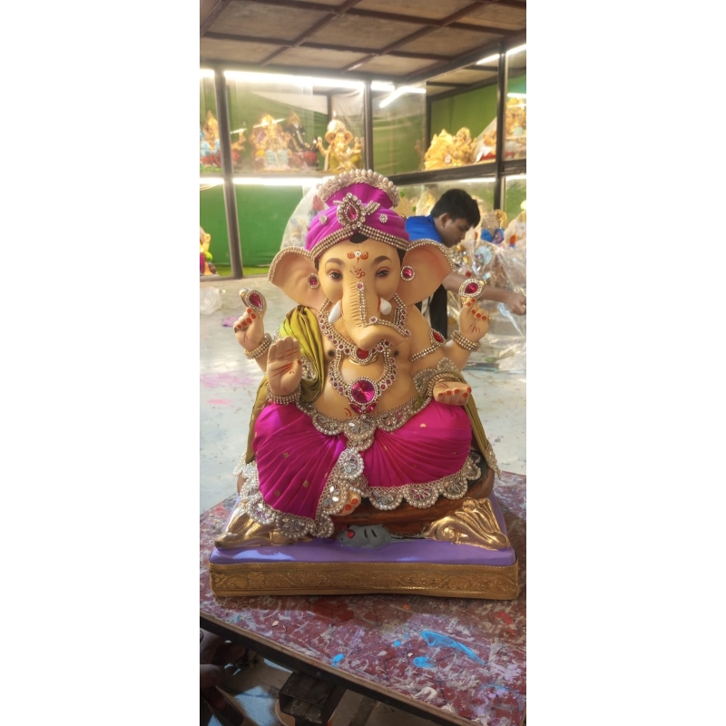 Satvik Eco Painted White Eco Friendly Clay Ganesh Idols- 12 inches (004), Made of Clay