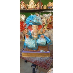 Satvik Eco Painted White Eco Friendly Clay Ganesh Idols- 12 inches (004), Made of Clay
