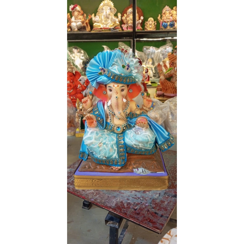 Satvik Eco Painted White Eco Friendly Clay Ganesh Idols- 12 inches (004), Made of Clay