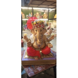 Satvik Eco Painted White Eco Friendly Clay Ganesh Idols- 12 inches (004), Made of Clay
