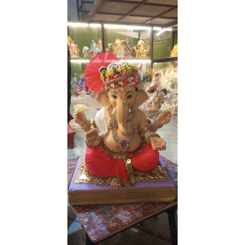Satvik Eco Painted White Eco Friendly Clay Ganesh Idols- 12 inches (004), Made of Clay