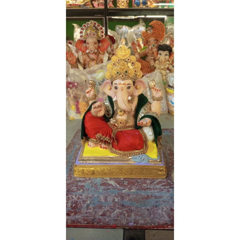 Satvik Eco Friendly Shadu Clay Ganesha Idol- 12 inches (001), Made of Clay Shadu Mati