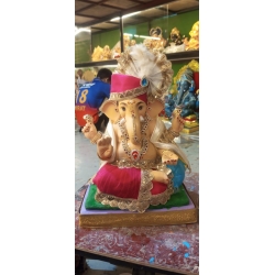 Satvik Eco Painted White Eco Friendly Clay Ganesh Idols- 12 inches (004), Made of Clay