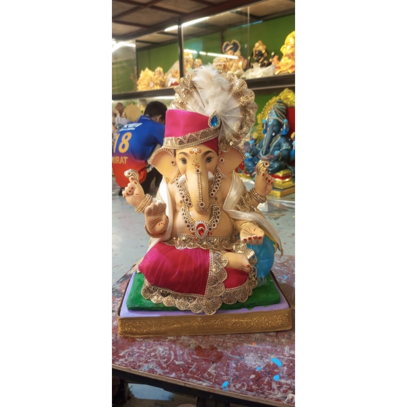 Satvik Eco Painted White Eco Friendly Clay Ganesh Idols- 12 inches (004), Made of Clay