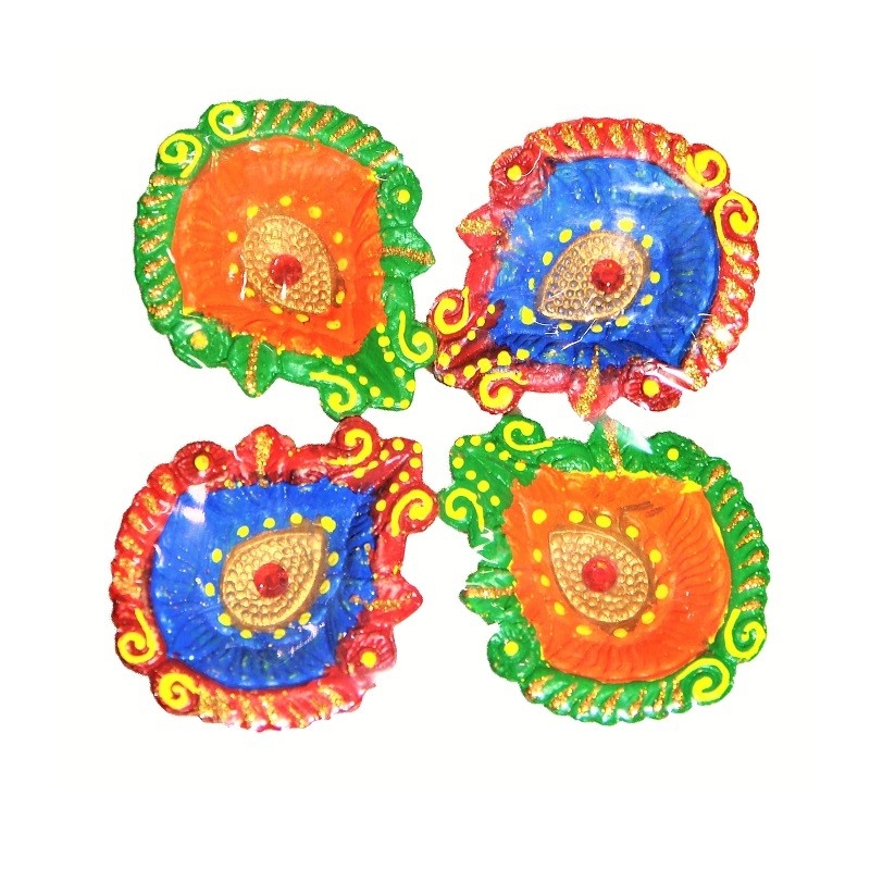 Colorful Clay Diyas (2) For Dipawali(Diwali) Festivals or Prayers